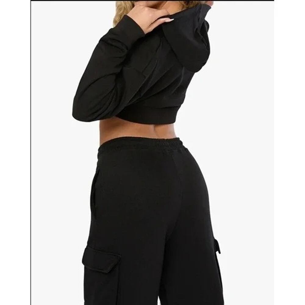 NWT WeWoreWhat Cropped Half Zip Fleece Cotton Hoodie Long Sleeve XS Black #4296 - Picture 5 of 15